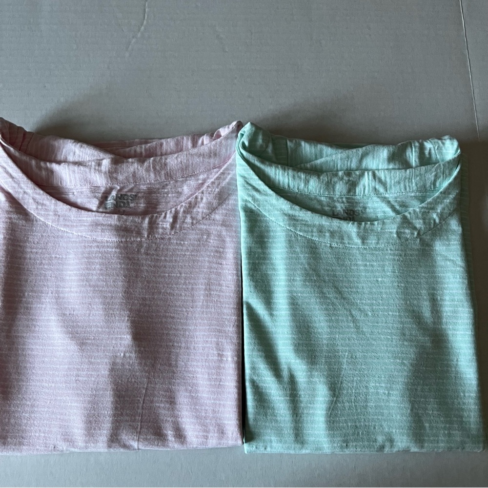 Lands End Pastel Pink and Green Striped T-Shirts
